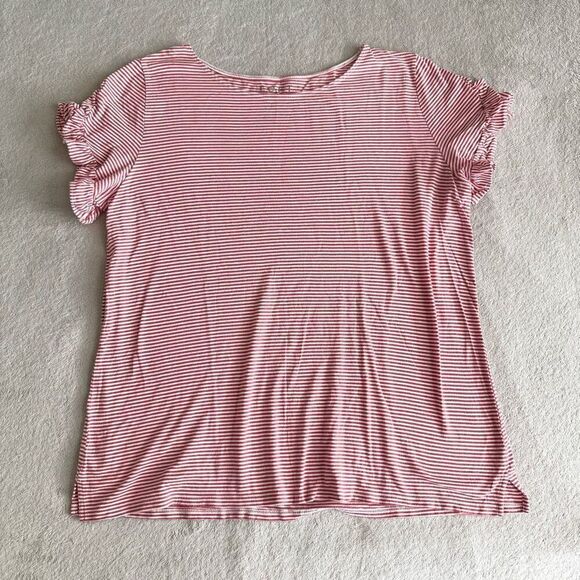 Ann Taylor Loft Red and White Striped Cotton Ruffle Sleeve T-Shirt - Picture 7 of 9